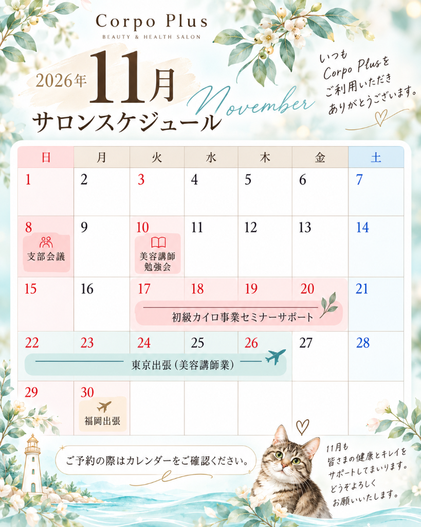 2026年11 月サロンスケジュール（休店日）のお知らせ